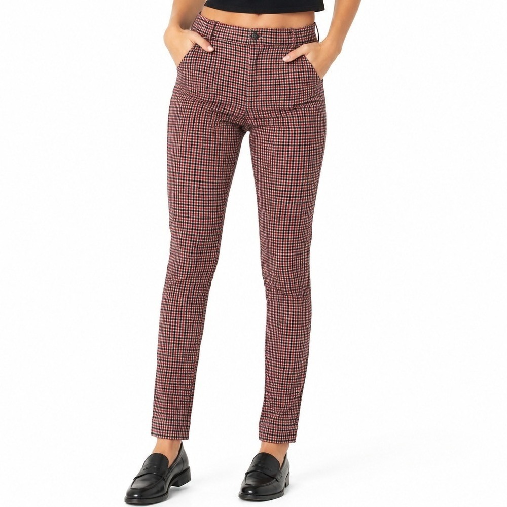 Hollister Ultra High-Rise Gingham Plaid Skinny Pants Red Black Tan XS NWT